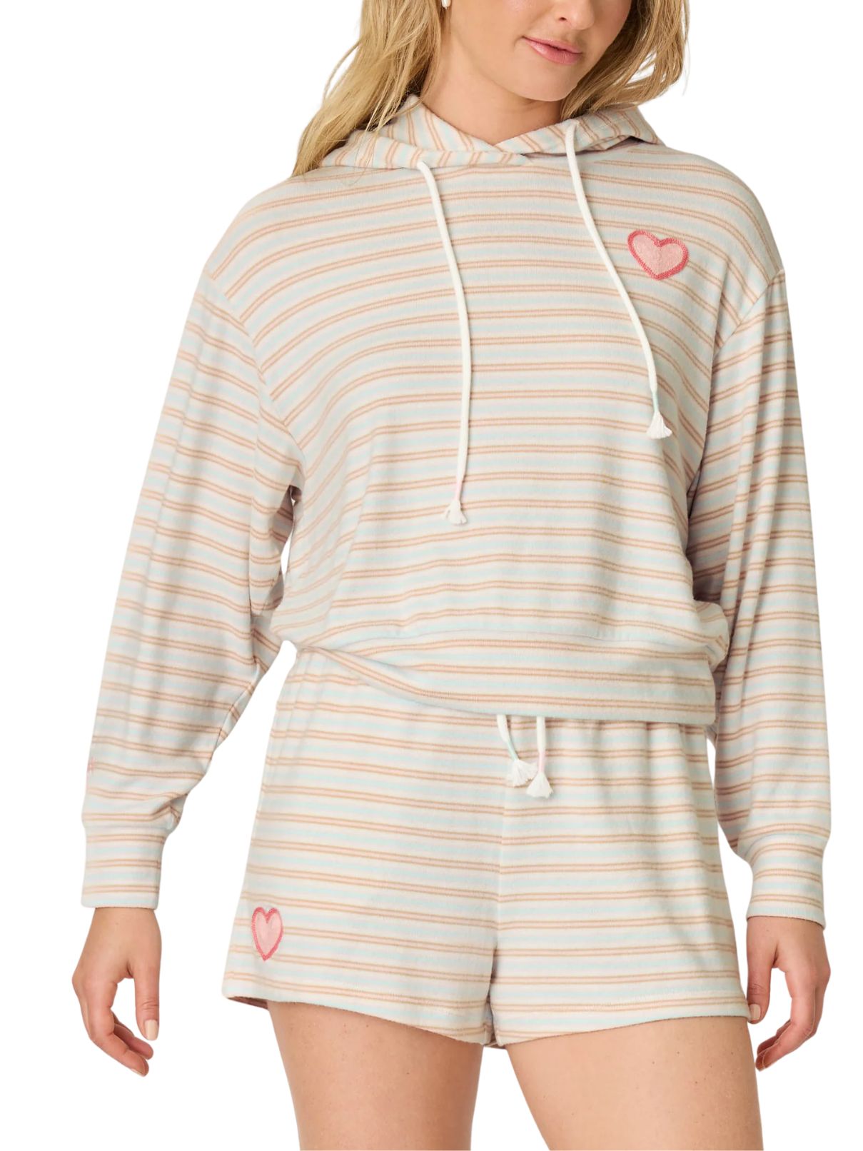 PJ Salvage J'Adore Amour Sweetheart Stripes Hoodie & Short Set