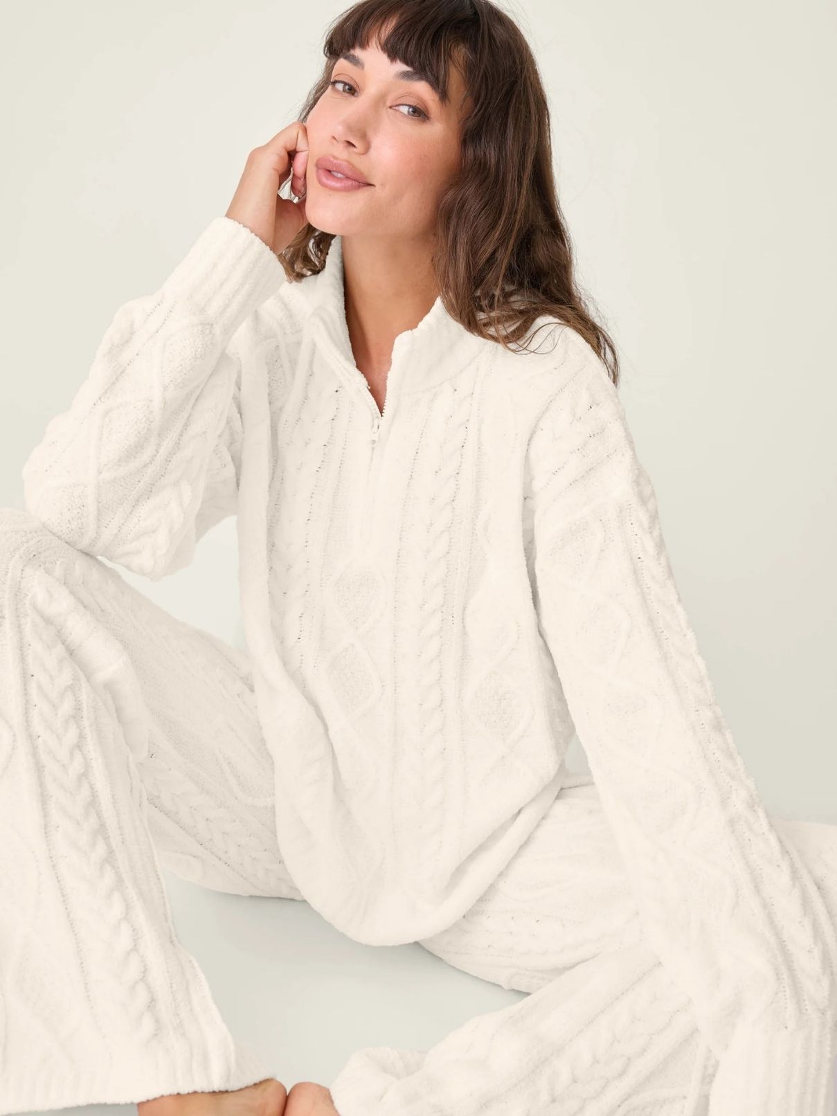 PJ Salvage L/S Cable Crew Lounge Top in Ivory