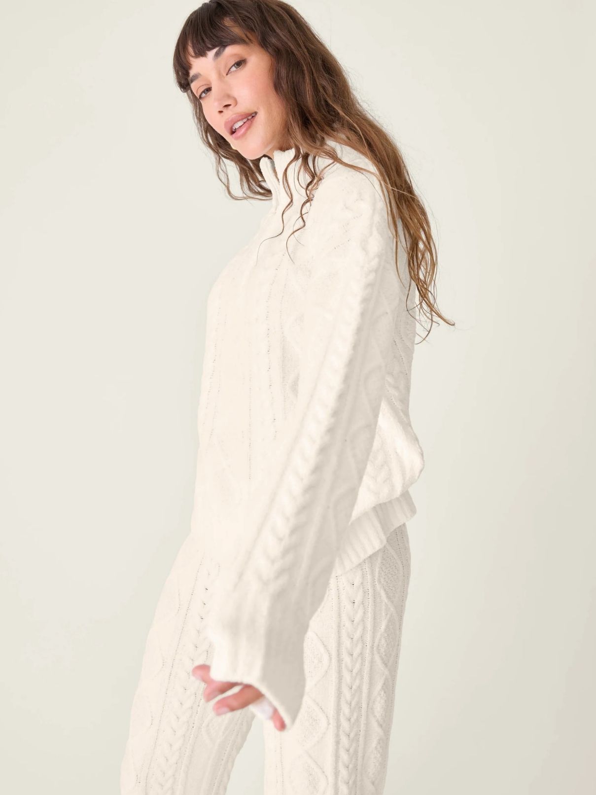PJ Salvage L/S Cable Crew Lounge Top in Ivory