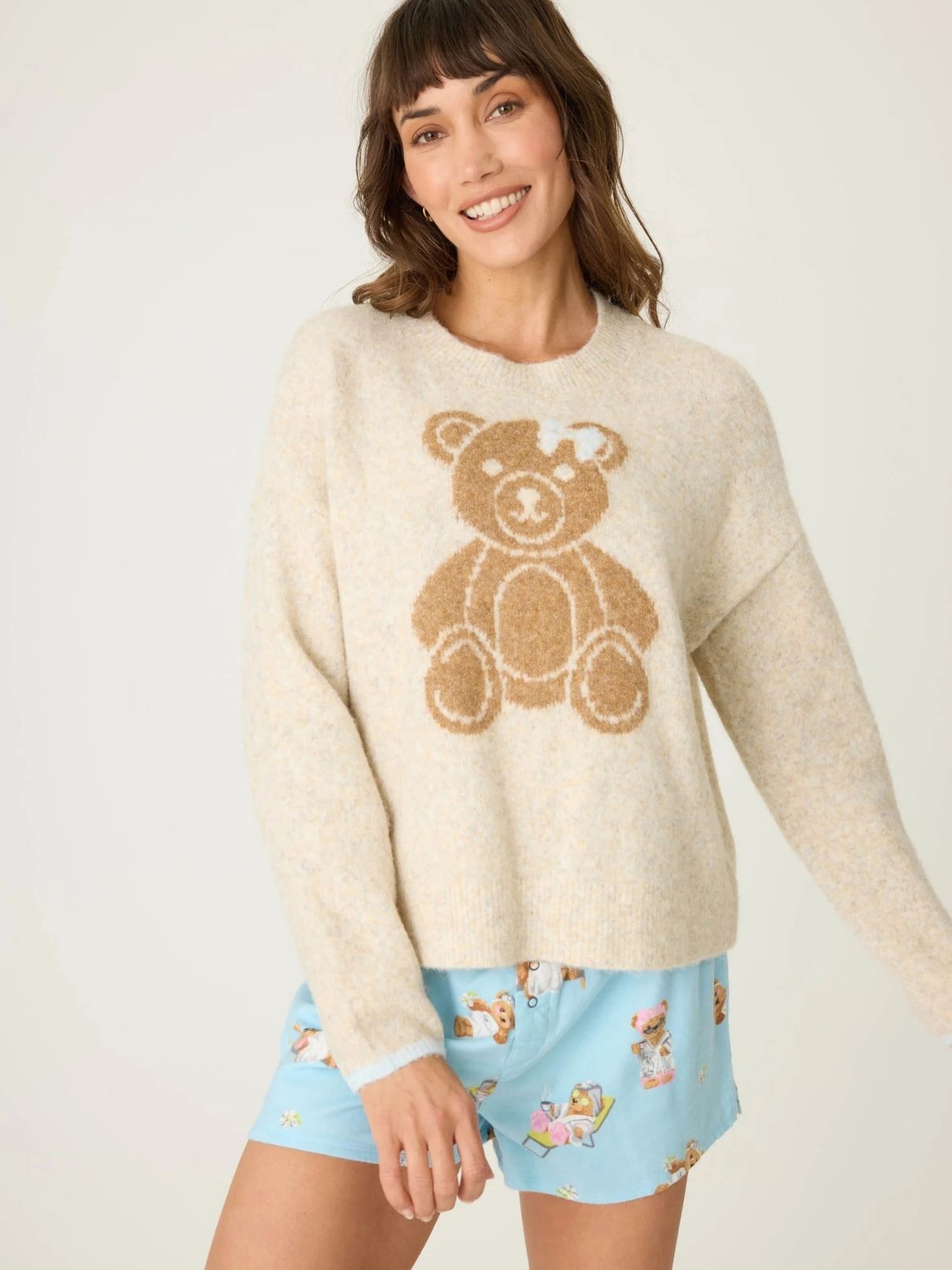 PJ Salvage L/S Flannel Bear Sweater in Oatmeal