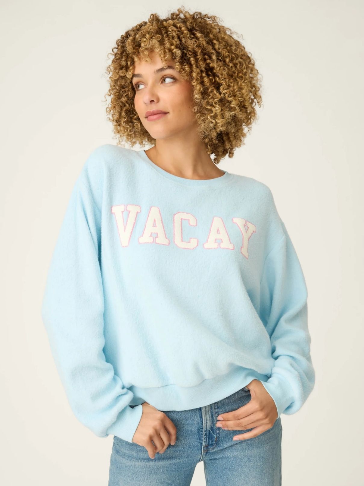  PJ Salvage L/S Pupcation Palms Vacay Sweatshirt in Lt Blue