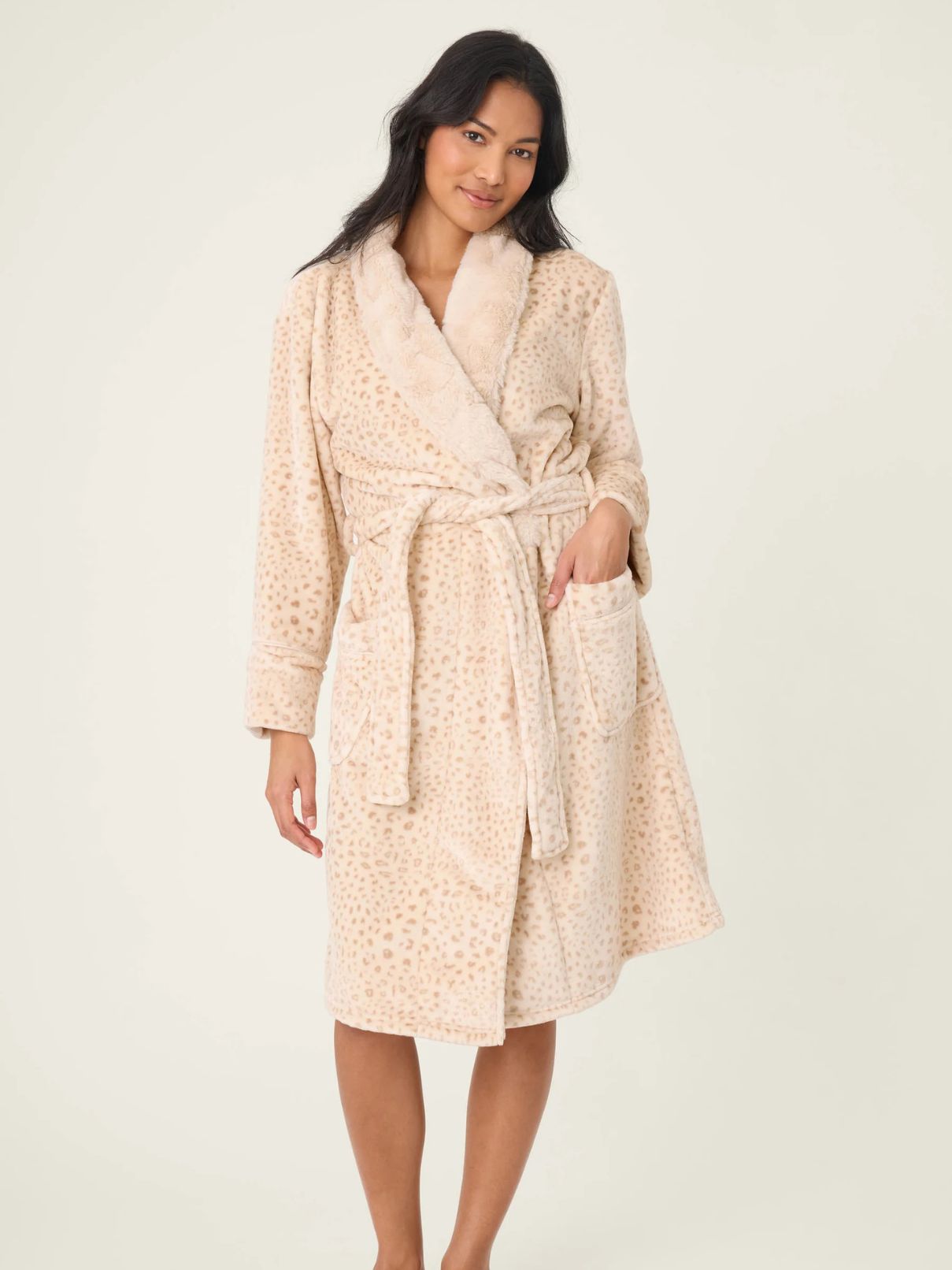 PJ Salvage Luxe Plush  Robe in Champagne Leopard