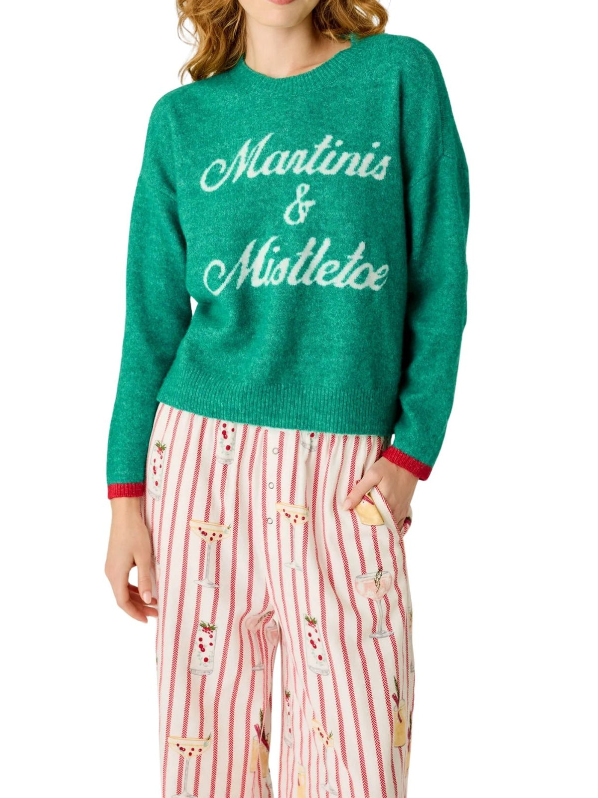 PJ Salvage Martinis & Mistletoe Snuggle Sweater in Ivy