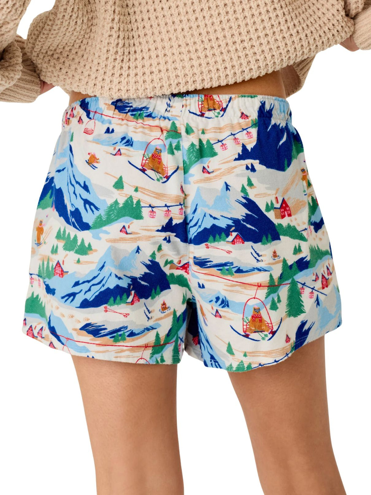 PJ Salvage Ski Ya Later Skiing Bears Flannel Pajama Shorts in Moon Blue
