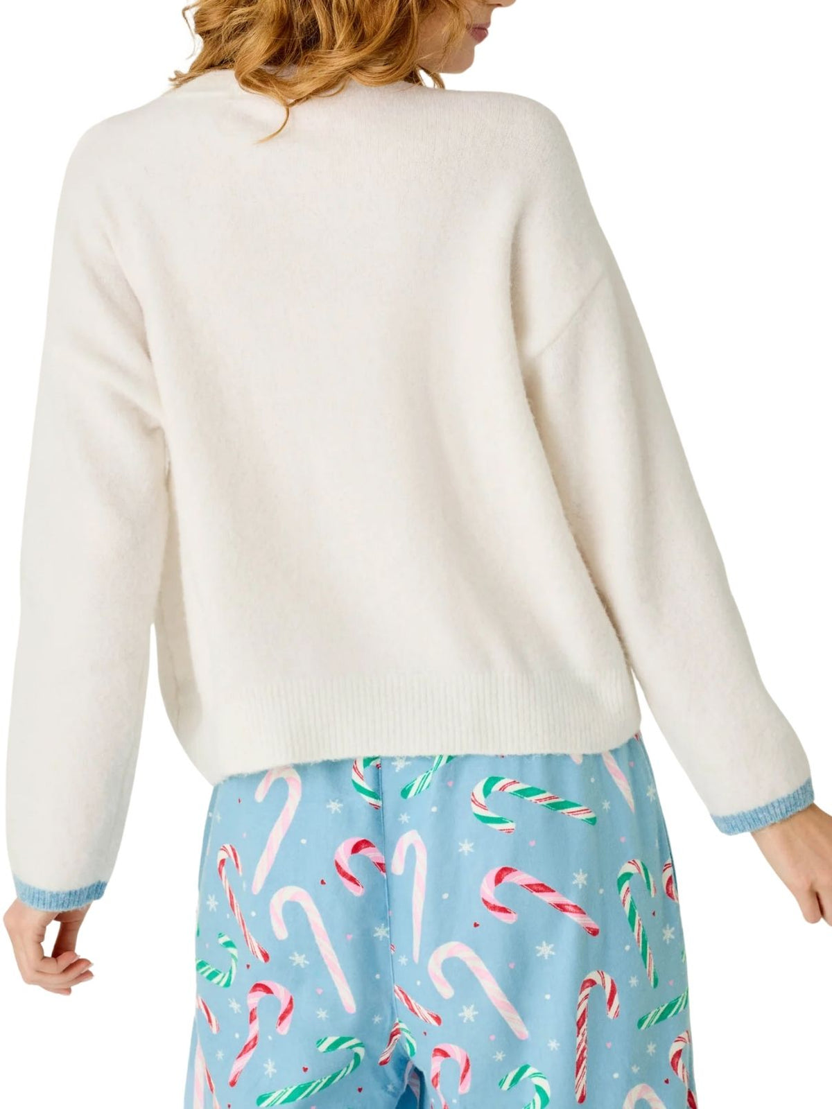 PJ Salvage The Sweetest Season Snowflake Sweater & Candy Cane Pajama Set in Ivory/Blue