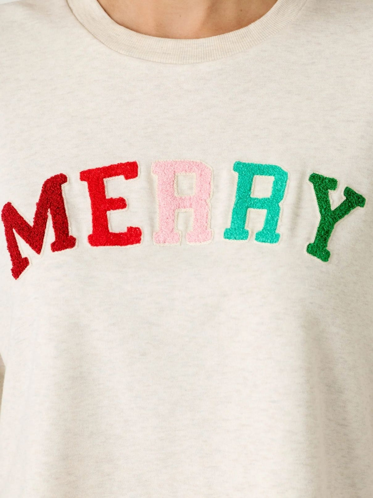 PJ Salvage Very Merry Bouclé Sweatshirt in Light Oatmeal