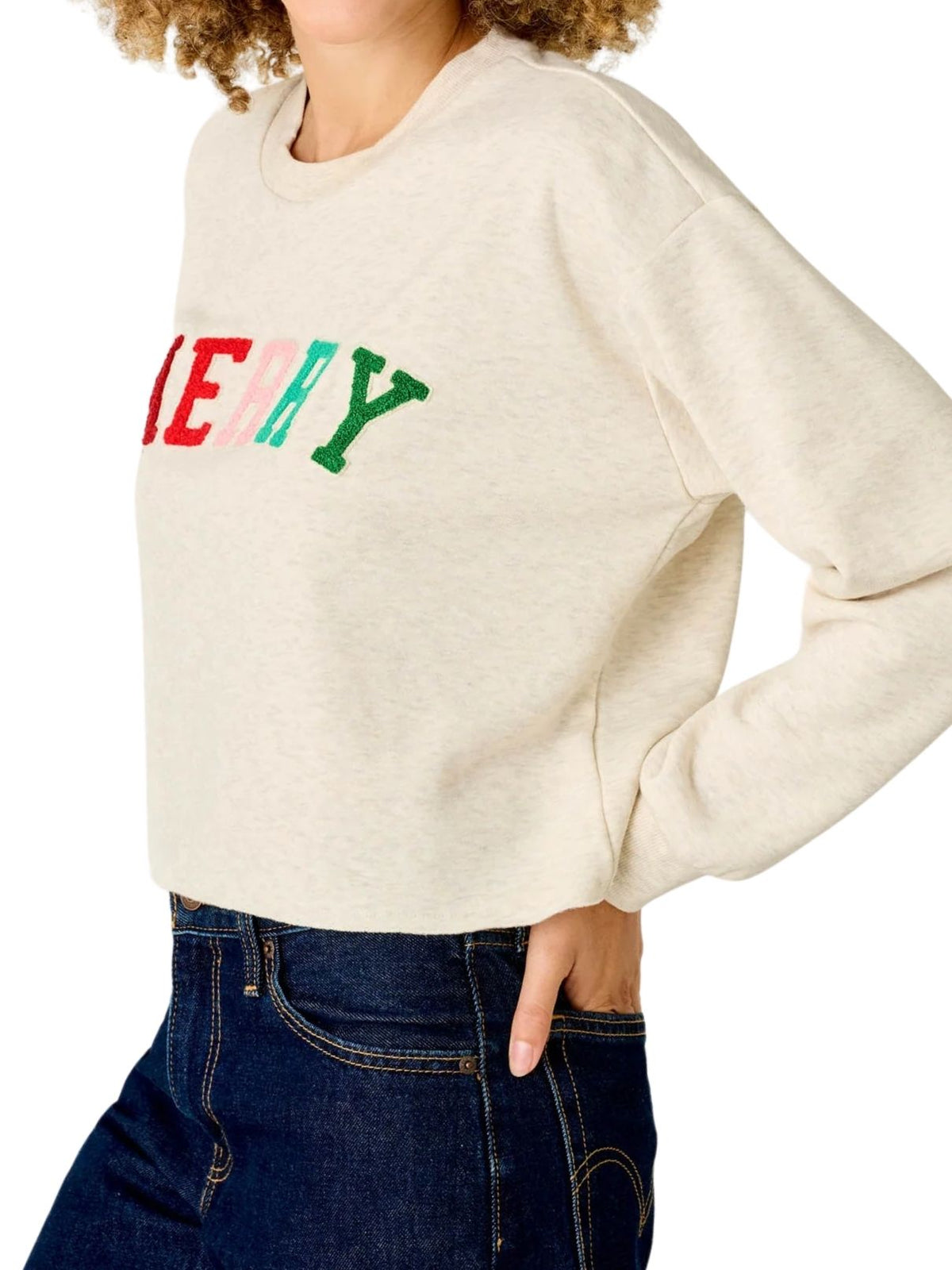 PJ Salvage Very Merry Bouclé Sweatshirt in Light Oatmeal