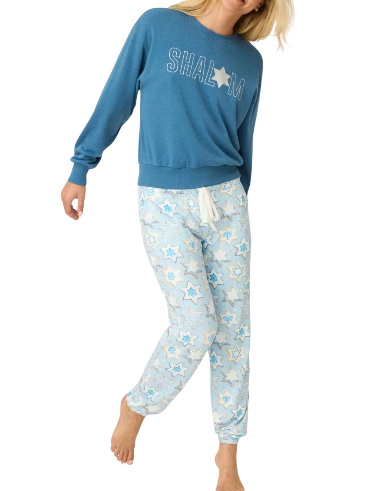 PJ Salvage You Had Me At Shalom Cookie Print Banded Pajama Pants in Light Sky