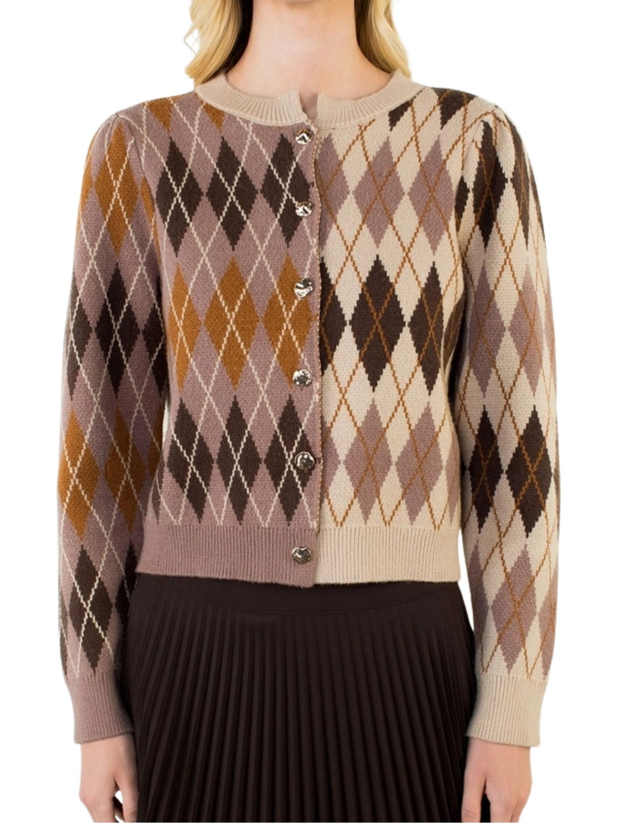 Pattern Gold Button Cardigan