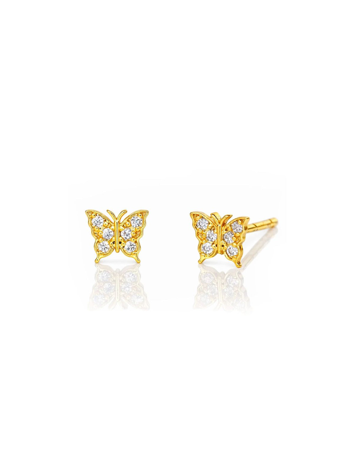 Pavé Butterfly Post Earrings in Gold