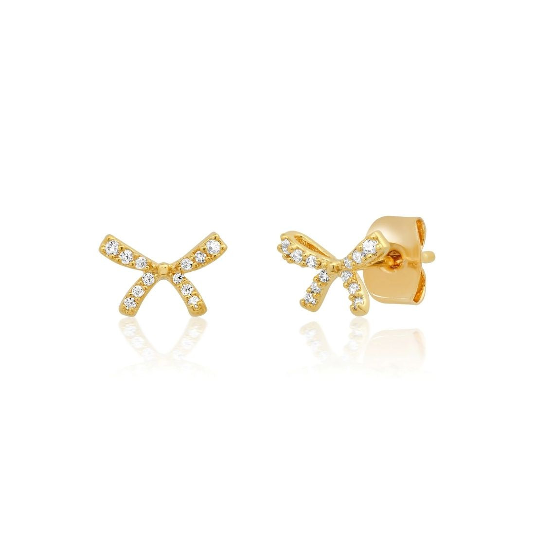 Pavé CZ Bow Stud Earrings in Gold