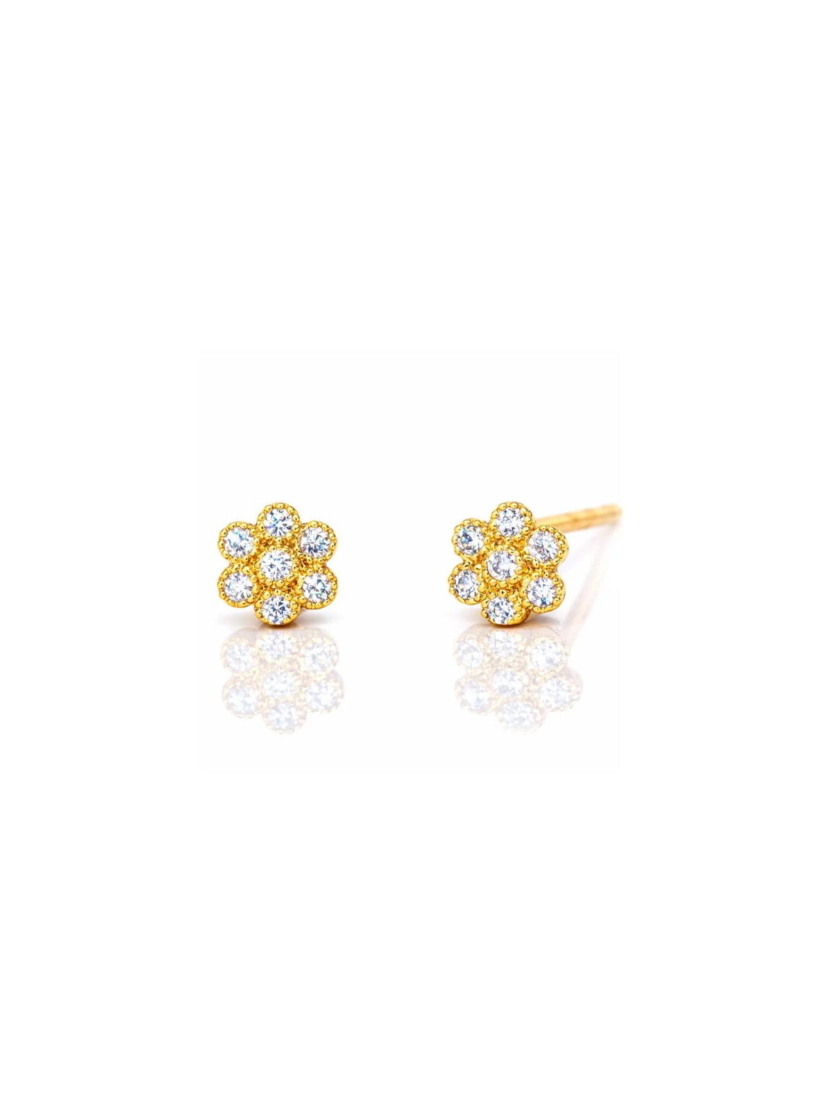 Pavé Flower Post Earrings in Gold