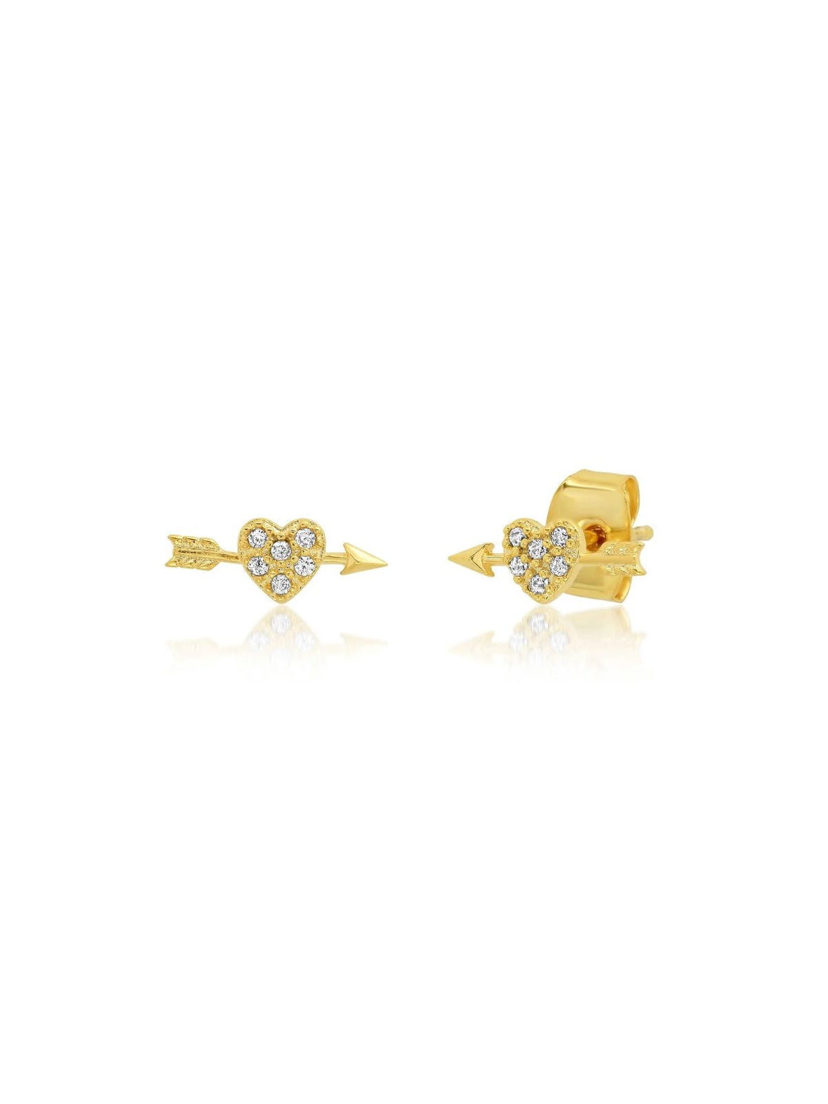 Pavé Heart & Arrow Stud Earrings in Gold