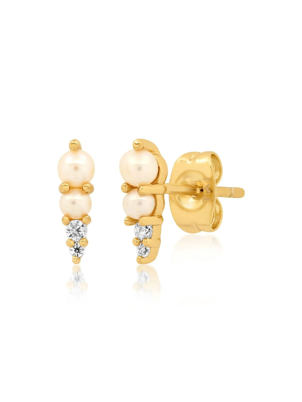 Pearl & CZ Spike Stud Earrings in Gold