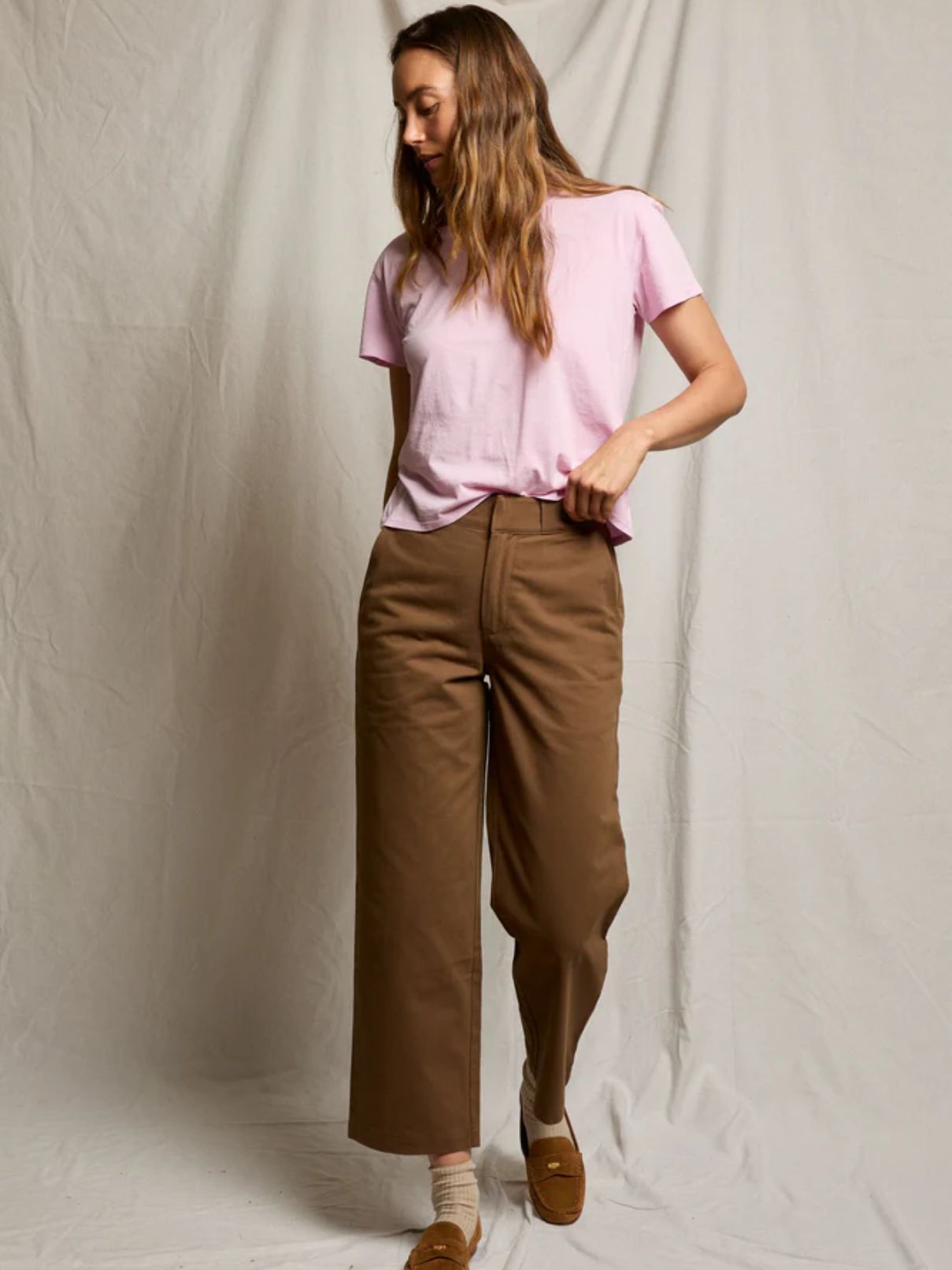 Perfect White Tee Harley Boxy Crew in Sugar Pink