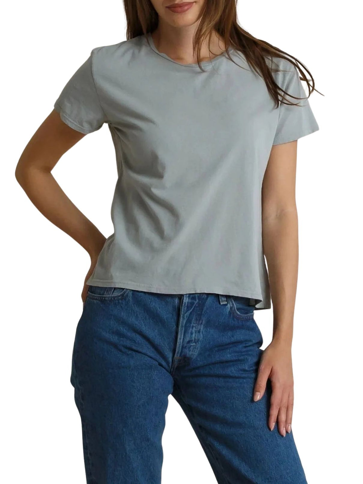 Perfect White Tee Harley Boxy Crewneck Cotton T-Shirt in Griffin Grey