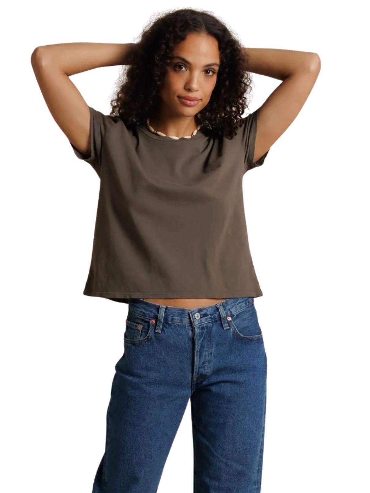 Perfect White Tee Harley Cotton Boxy Crewneck Tee – Dark Olive