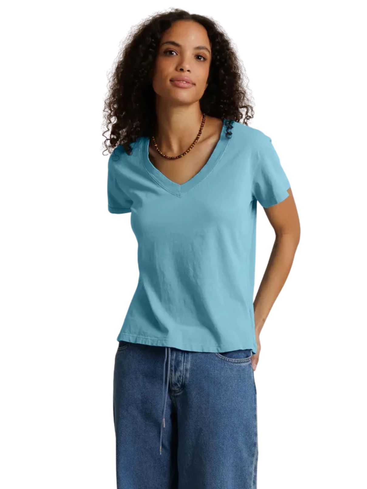 Perfect White Tee Hendrix Cotton Boxy V-Neck Tee – Milky Blue