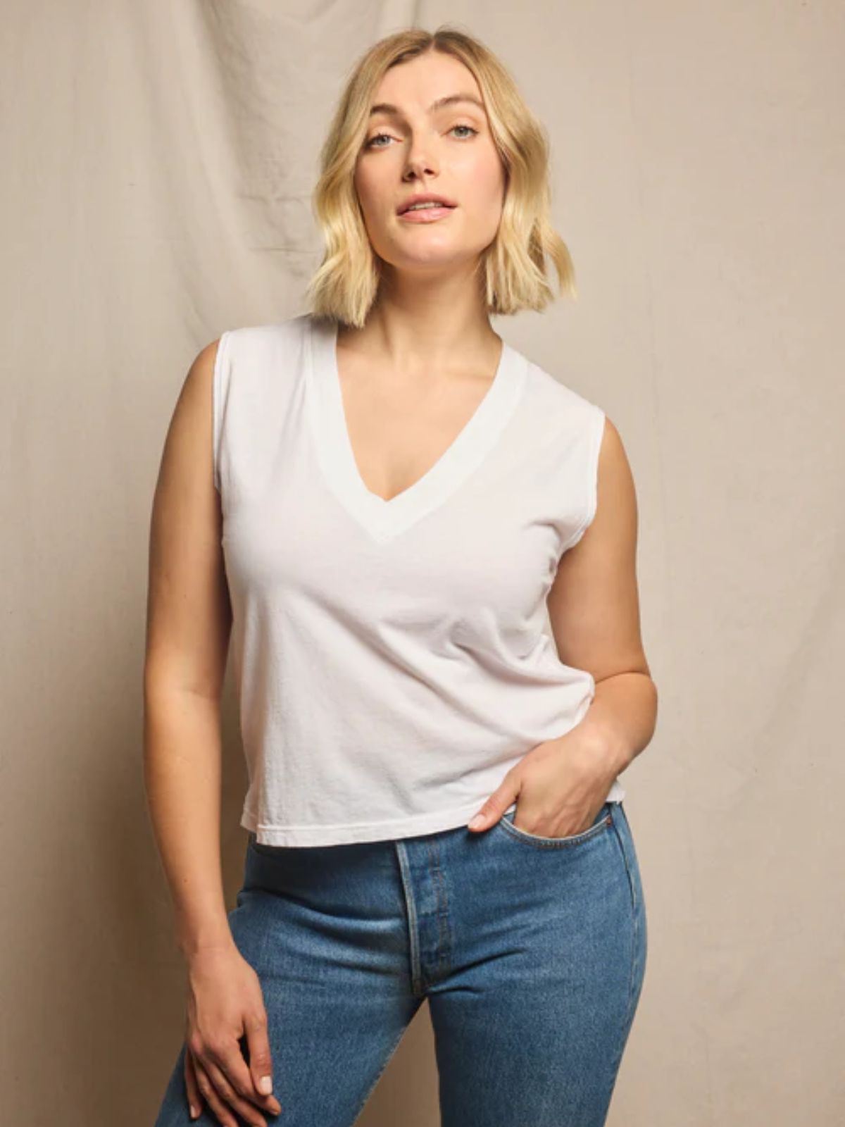 Perfect White Tee Margot Sleeveless Vneck Tee in White