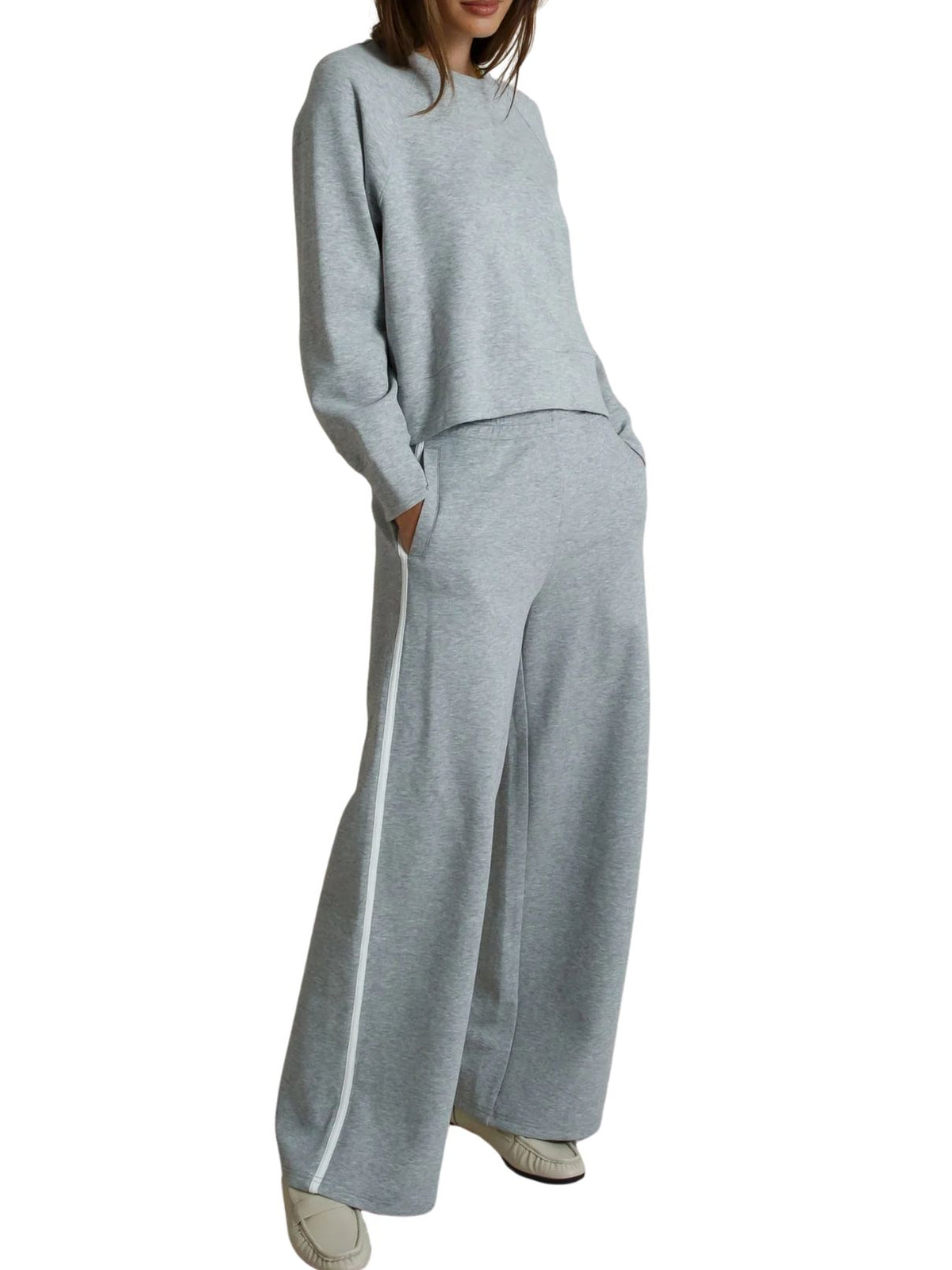 Perfect White Tee Mikos Wide Leg Travel Pants in Heather Grey