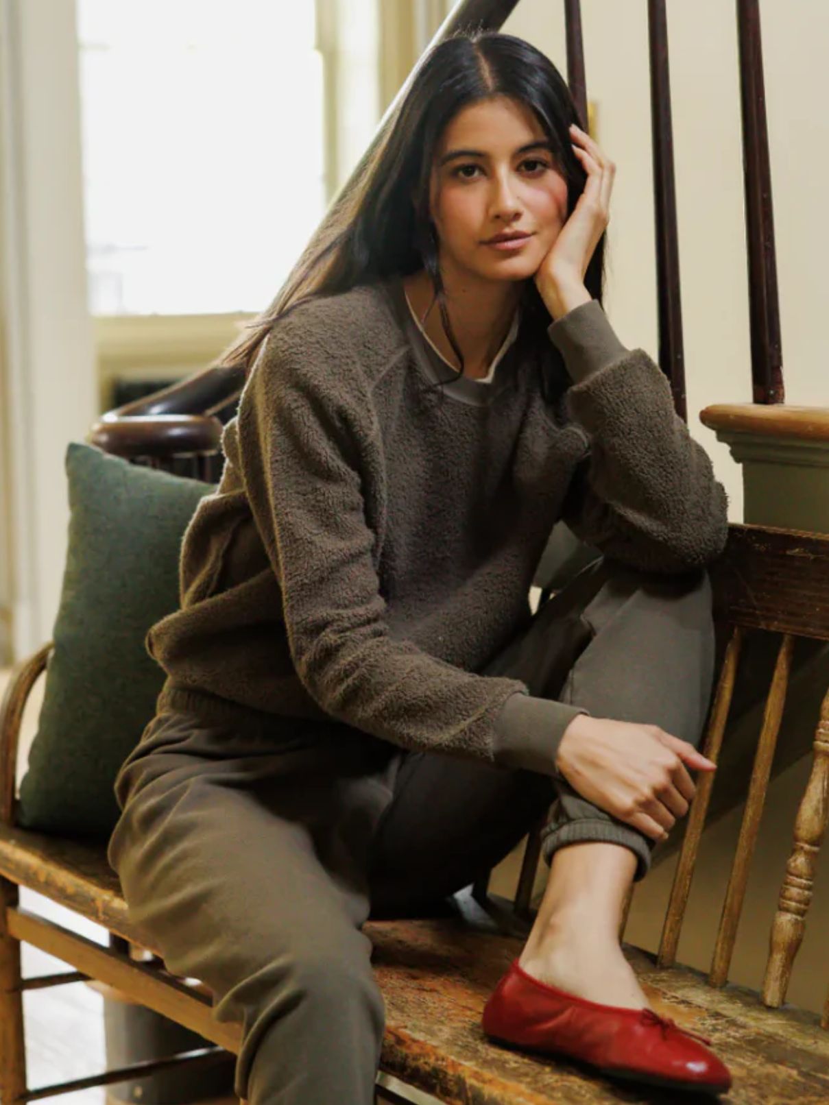 Perfect White Tee Ziggy Reverse Fleece Crew Neck Sweatshirt – Dark Olive