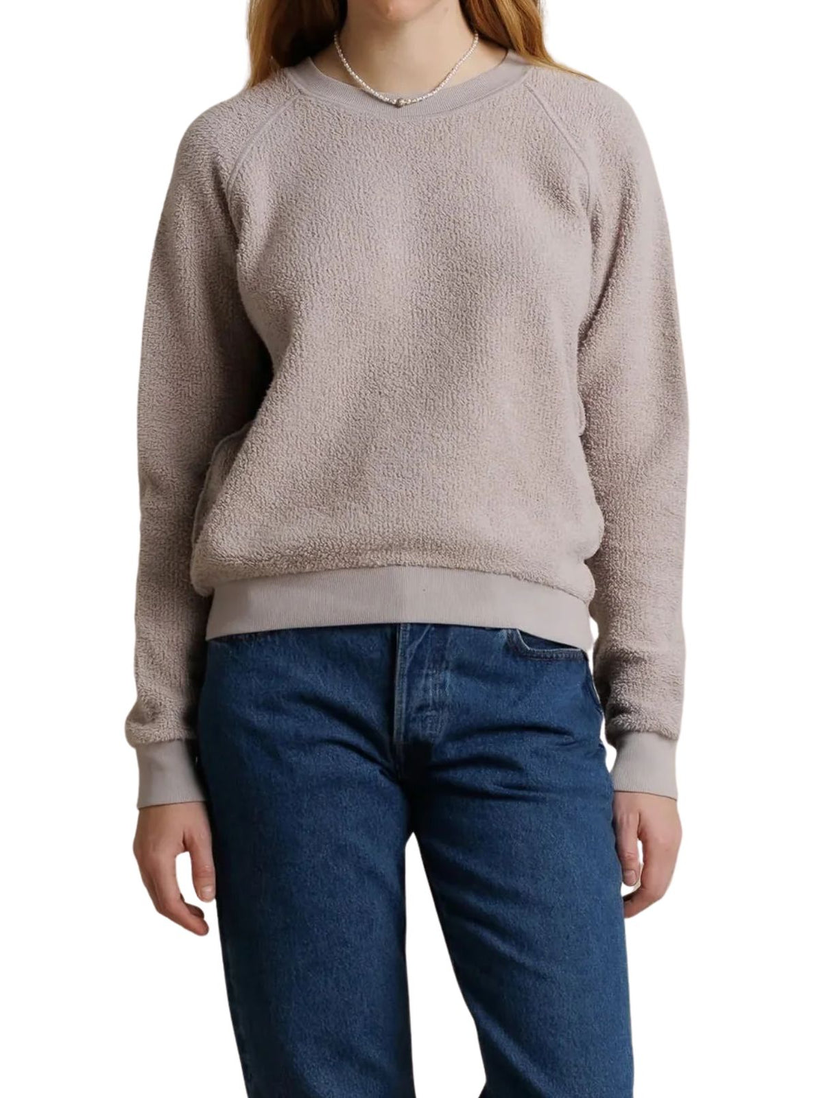 Perfect White Tee Ziggy Reverse Fleece Crew Neck Sweatshirt in Cloud Grey