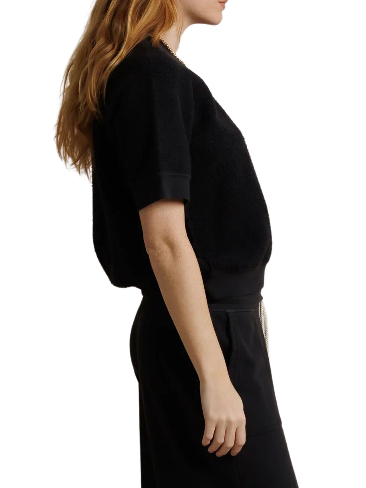 Perfect White Tee Ziggy Short Sleeve Reverse Fleece Sweatshirt in Vintage Black
