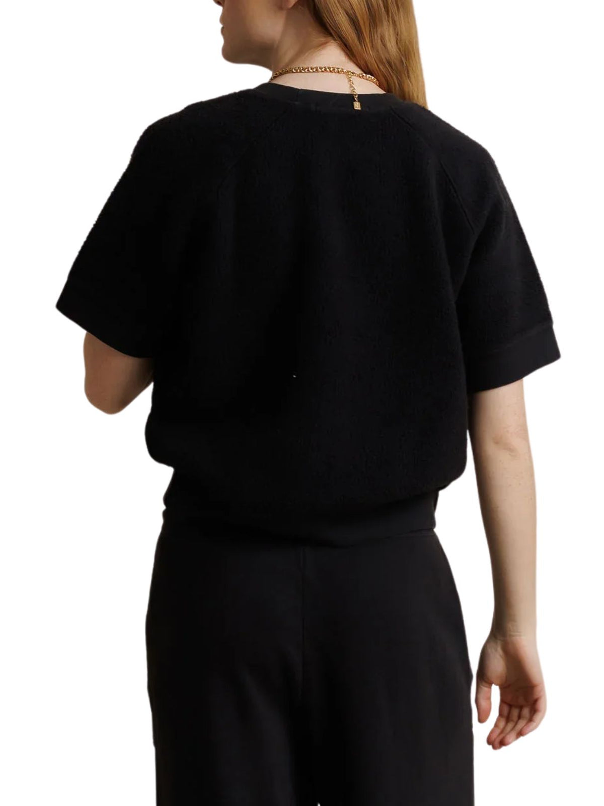 Perfect White Tee Ziggy Short Sleeve Reverse Fleece Sweatshirt in Vintage Black