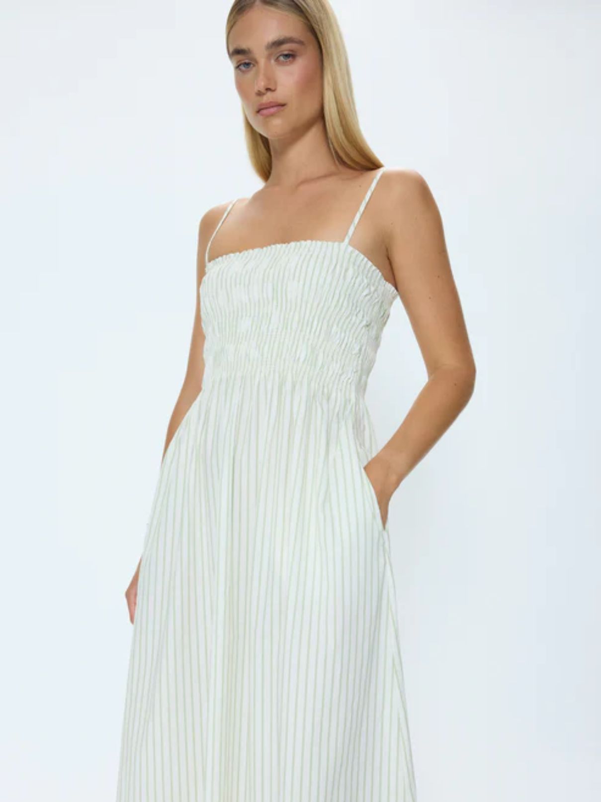 Pistola Bianca Dress in Sage Egret Stripe