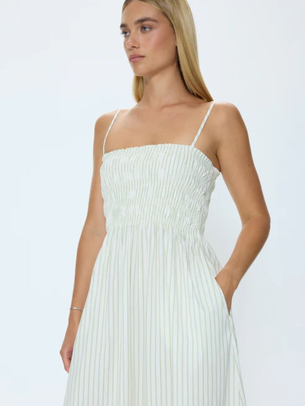 Pistola Bianca Dress in Sage Egret Stripe