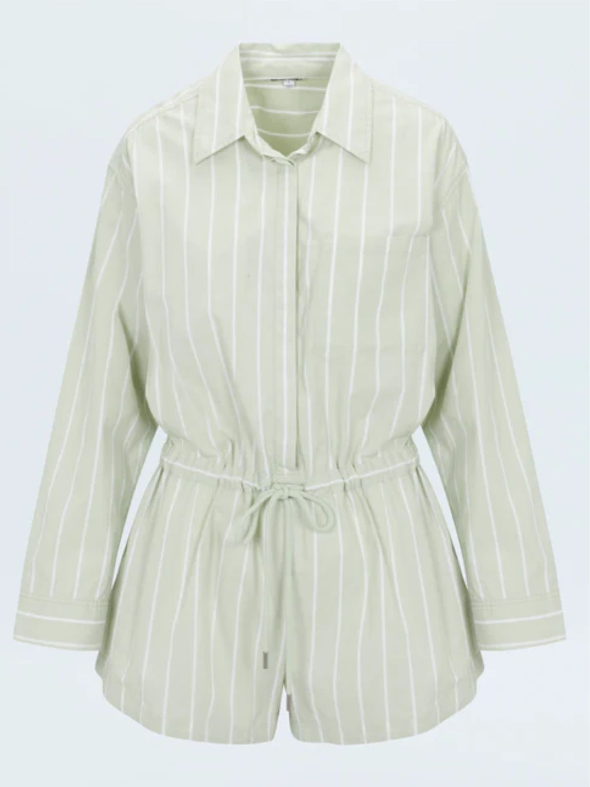 Pistola  L/S Amelie Romper in Pistachio Srtripe 