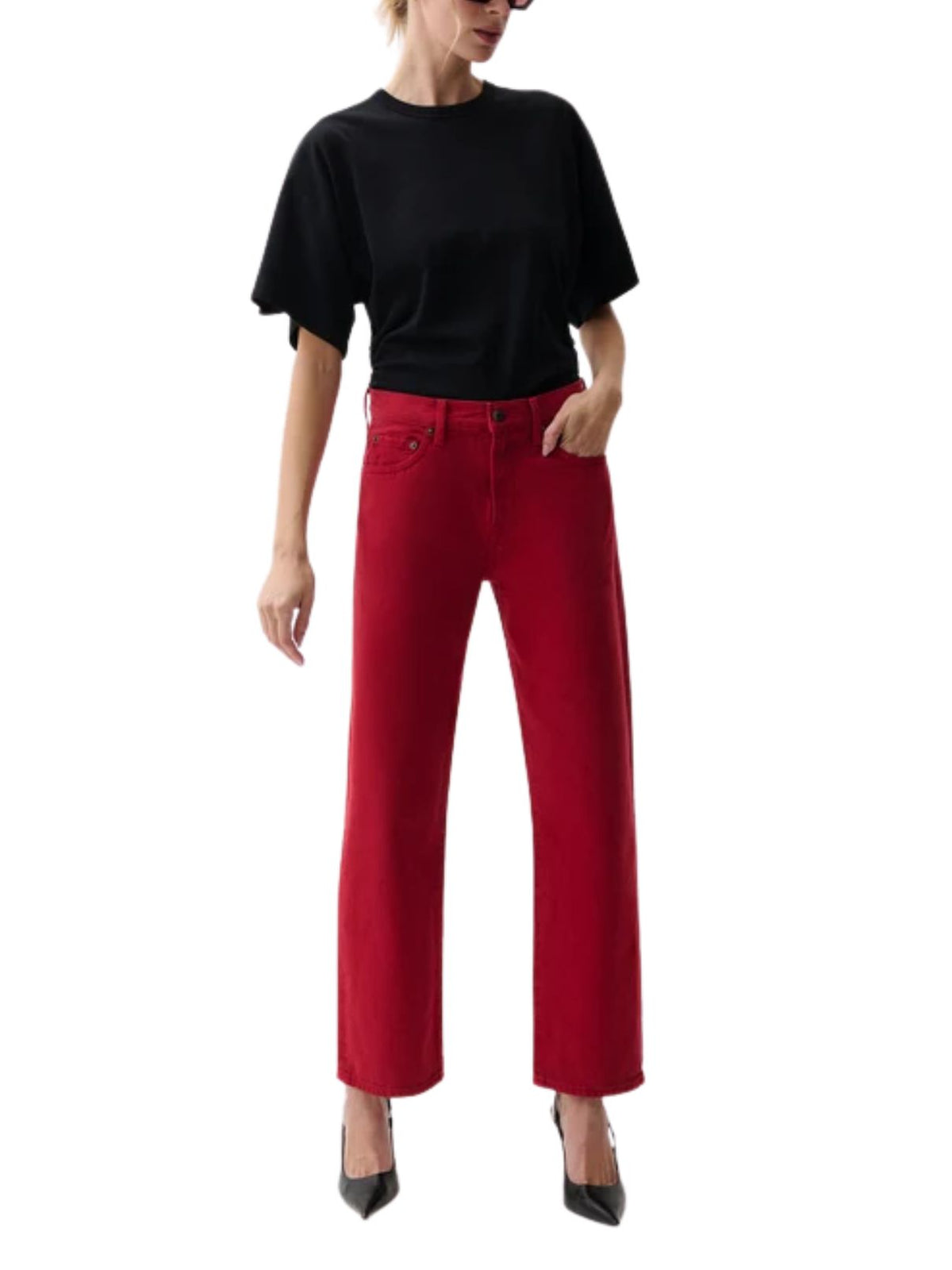 Pistola Lexi Mid Rise Bowed Straight Jeans in Savvy Redv