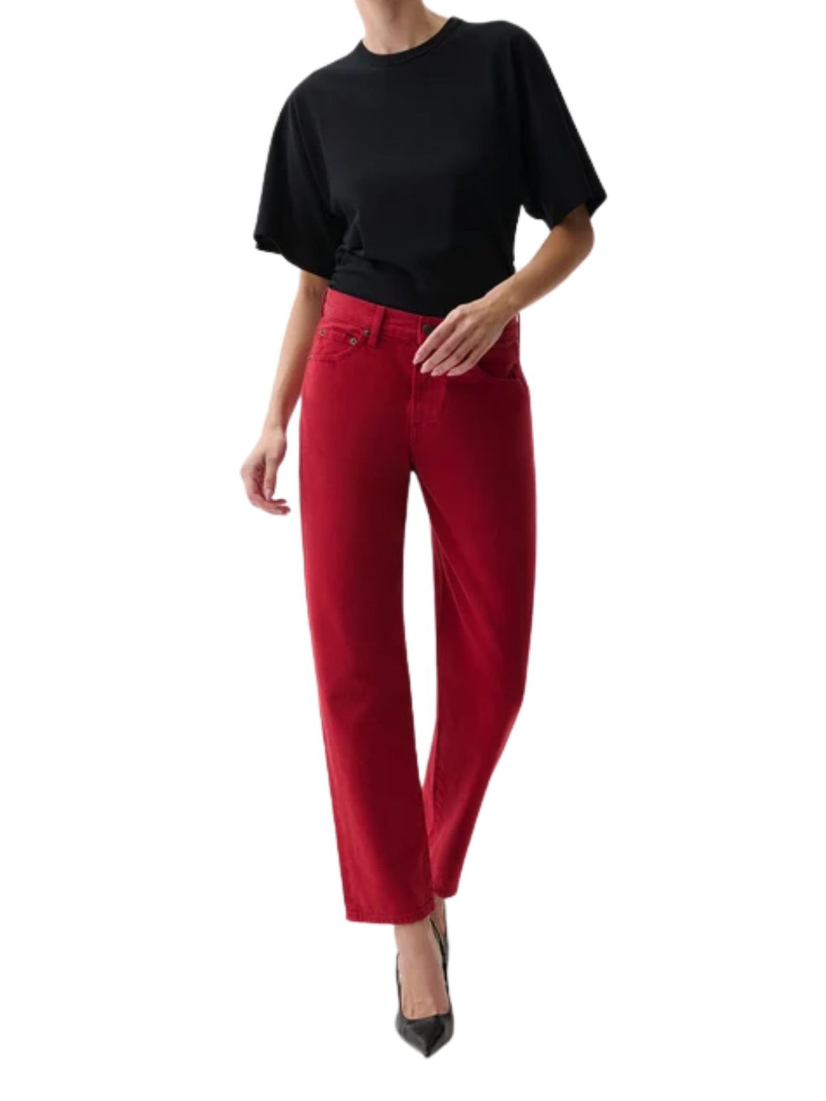 Pistola Lexi Mid Rise Bowed Straight Jeans in Savvy Redv