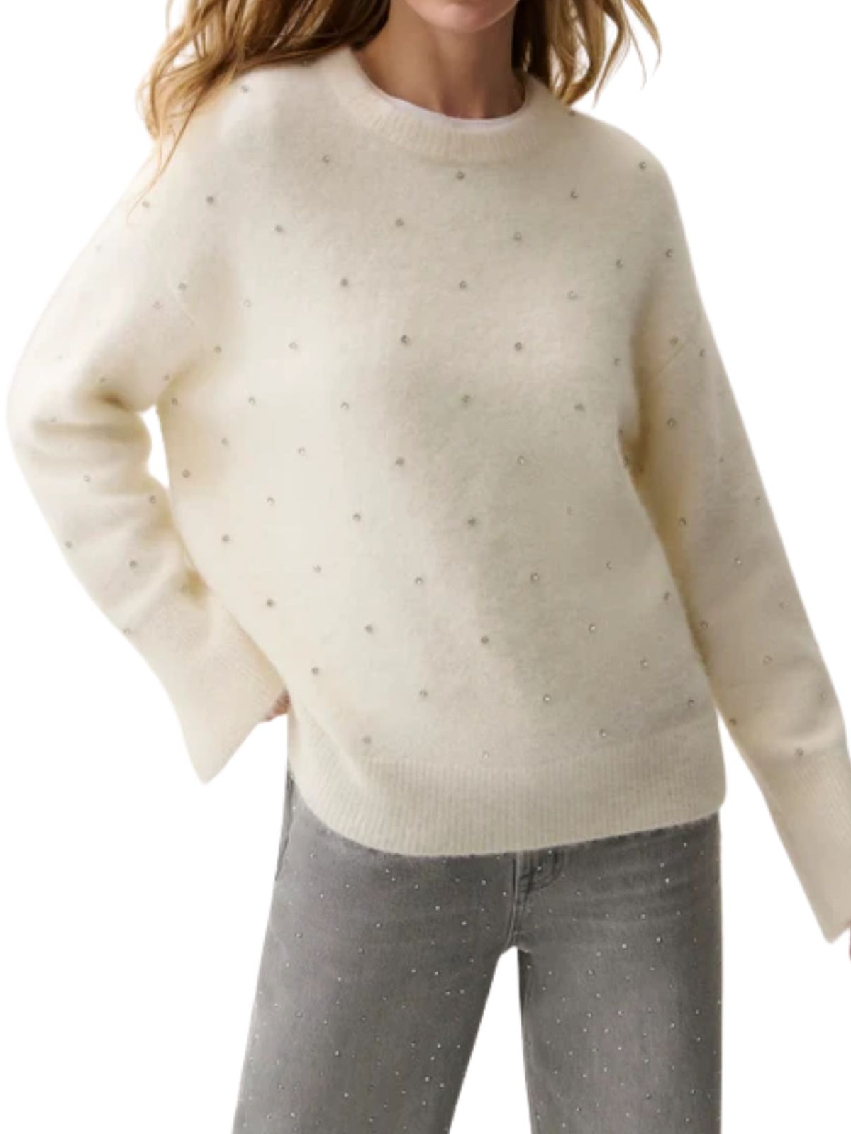 Pistola Luna Embellished Crew Neck Sweater in Winter White