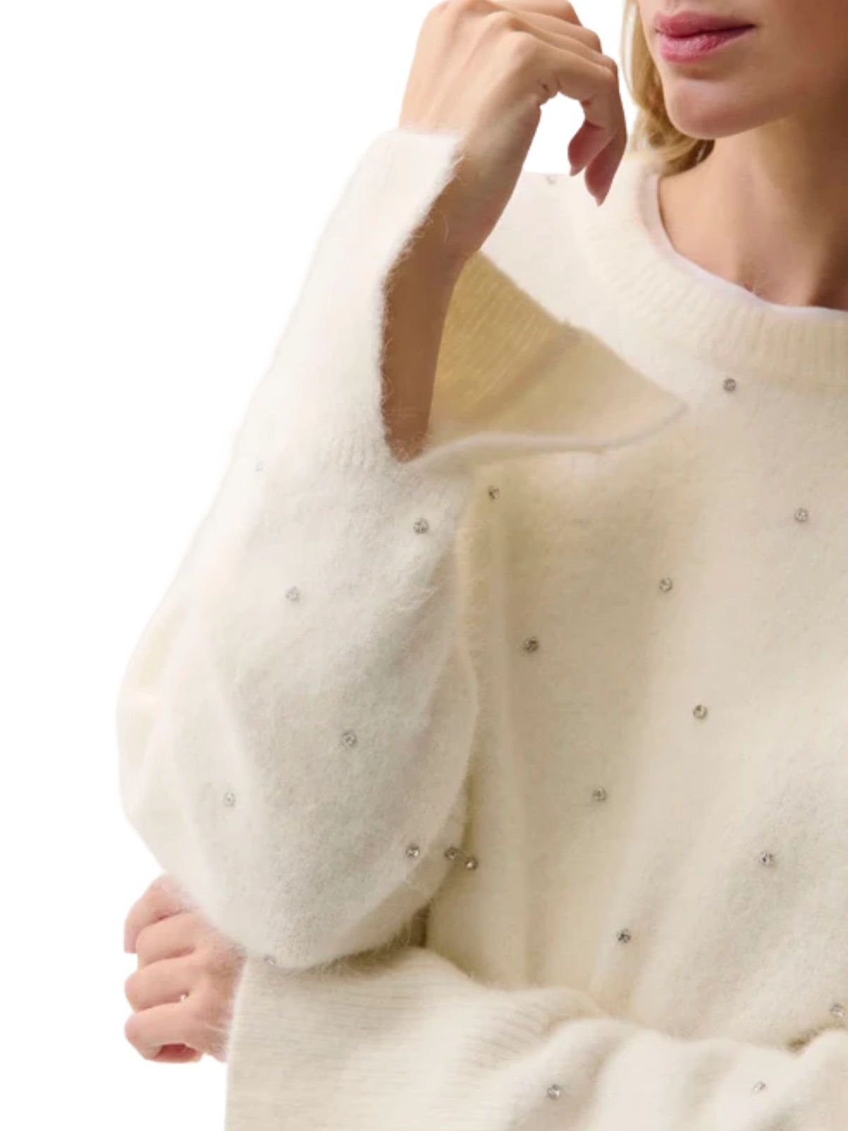 Pistola Luna Embellished Crew Neck Sweater in Winter White