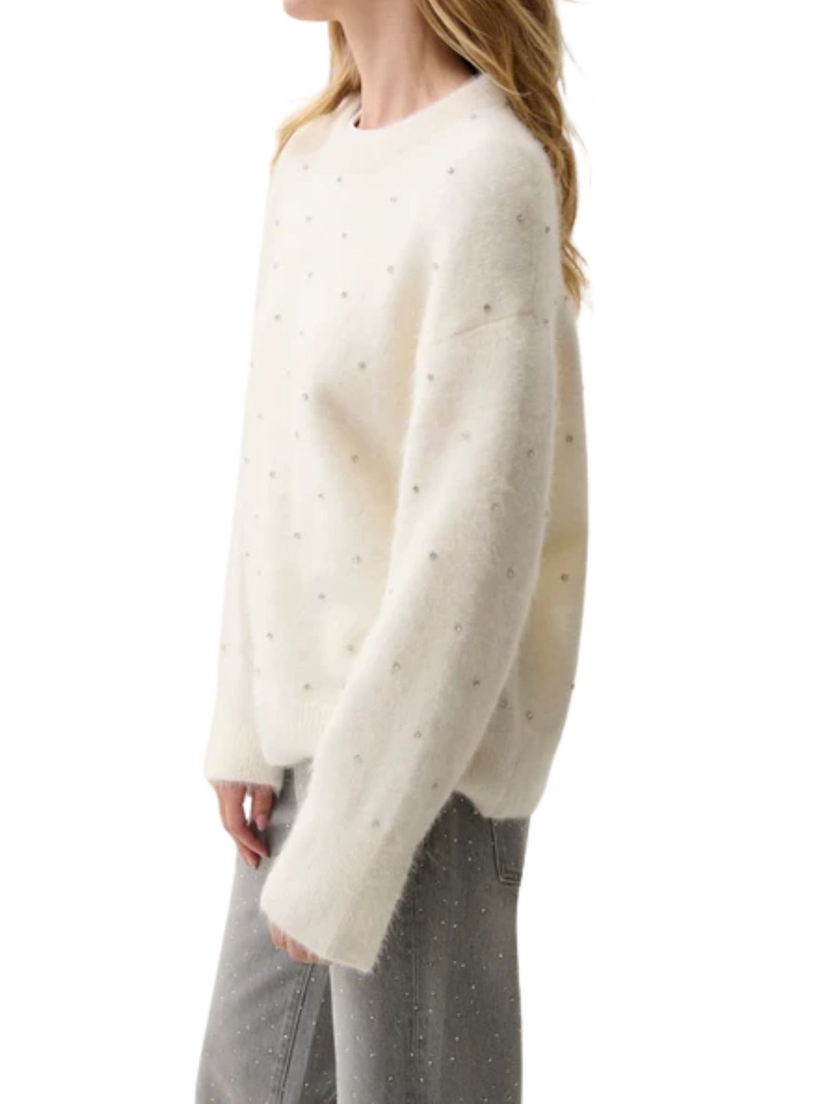 Pistola Luna Embellished Crew Neck Sweater in Winter White