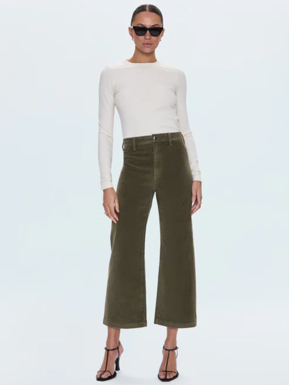 Pistola Penny Crop Cord Hi Rise Wide Leg in Sequoia