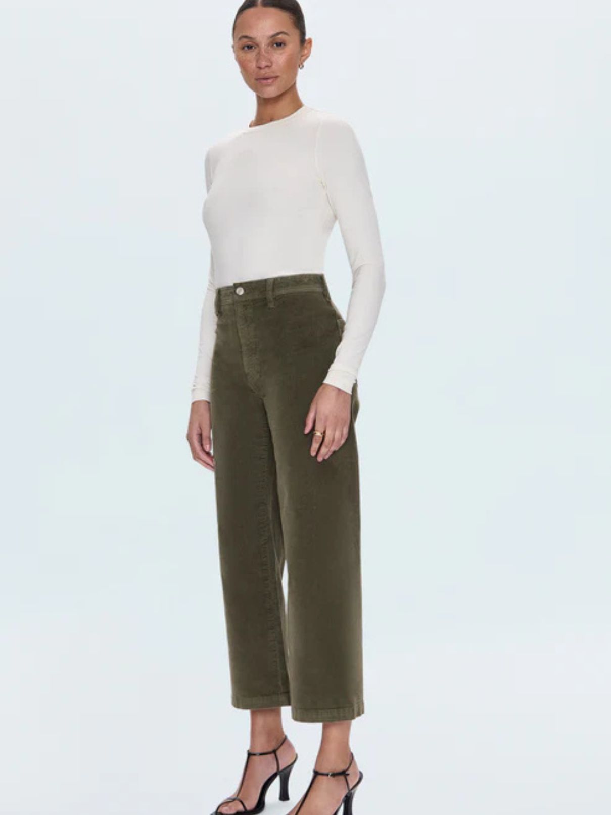 Pistola Penny Crop Cord Hi Rise Wide Leg in Sequoia