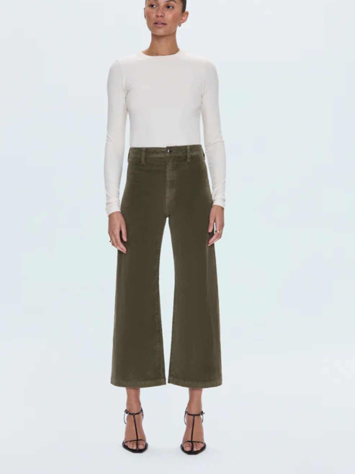 Pistola Penny Crop Cord Hi Rise Wide Leg in Sequoia