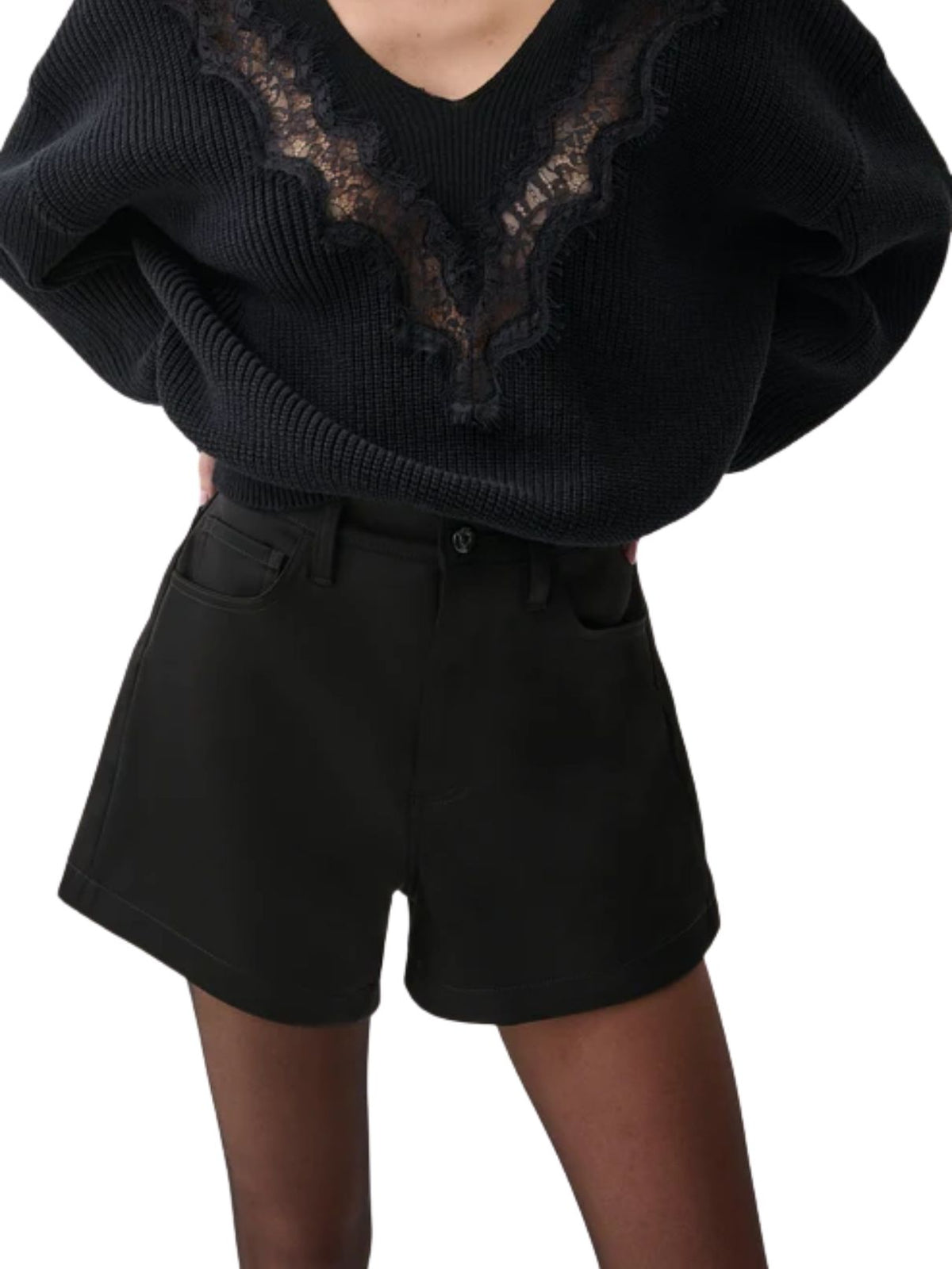 Pistola Saige High Rise A-Line Shorts in Black Sateen