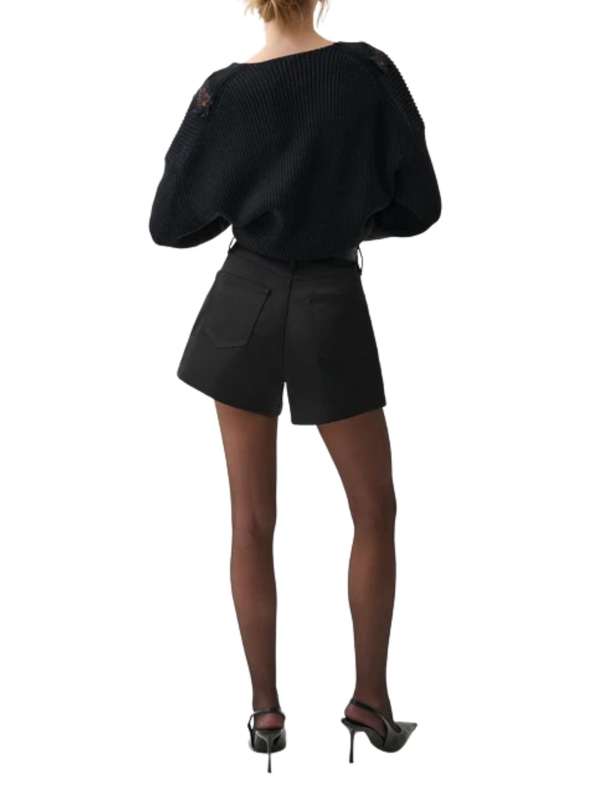 Pistola Saige High Rise A-Line Shorts in Black Sateen