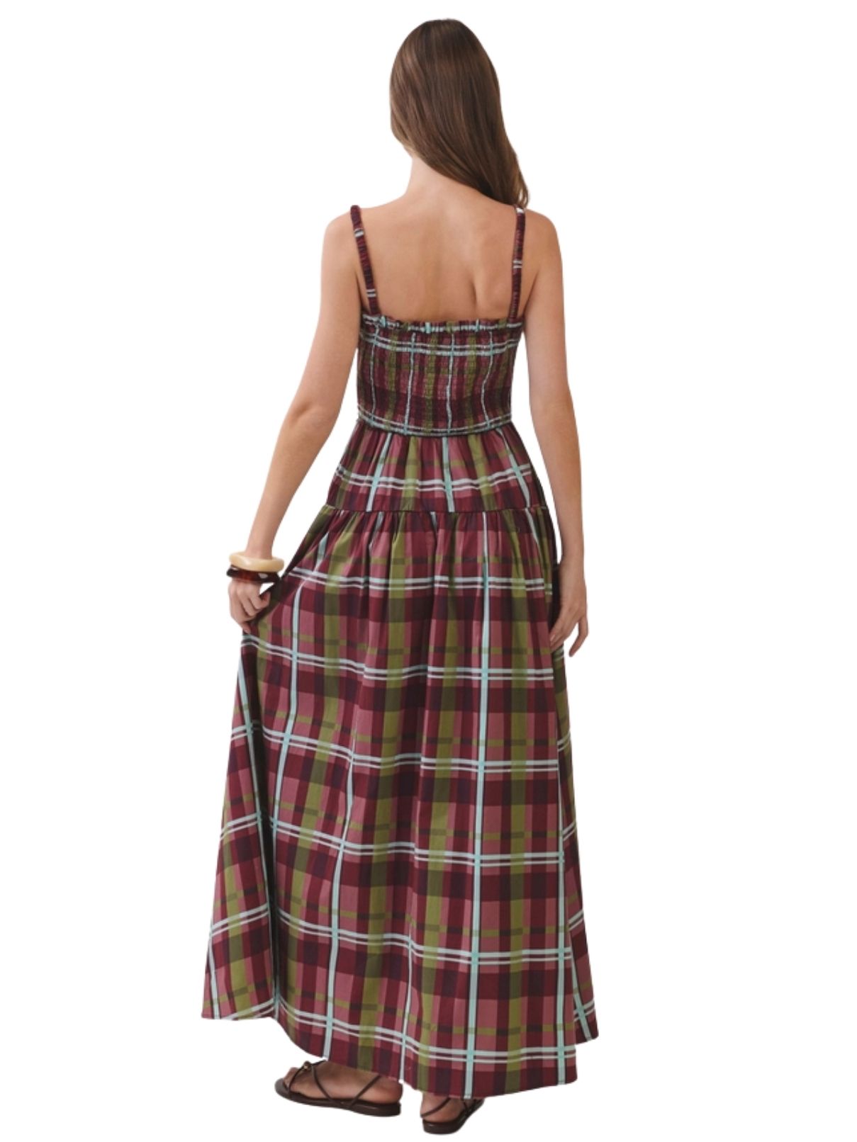 Plaid Smocked Tiered Maxi Dress – Burgundy