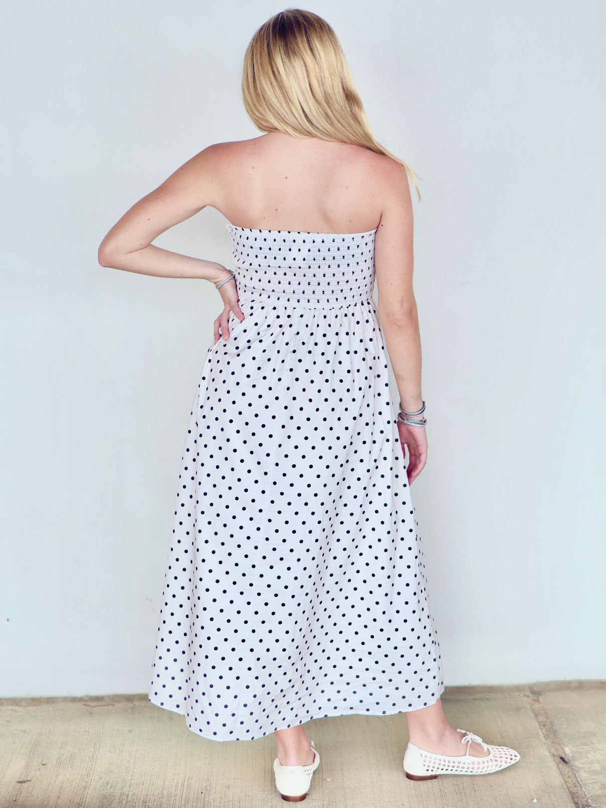 Polka Dot Tube Maxi Dress in Ivory/Black