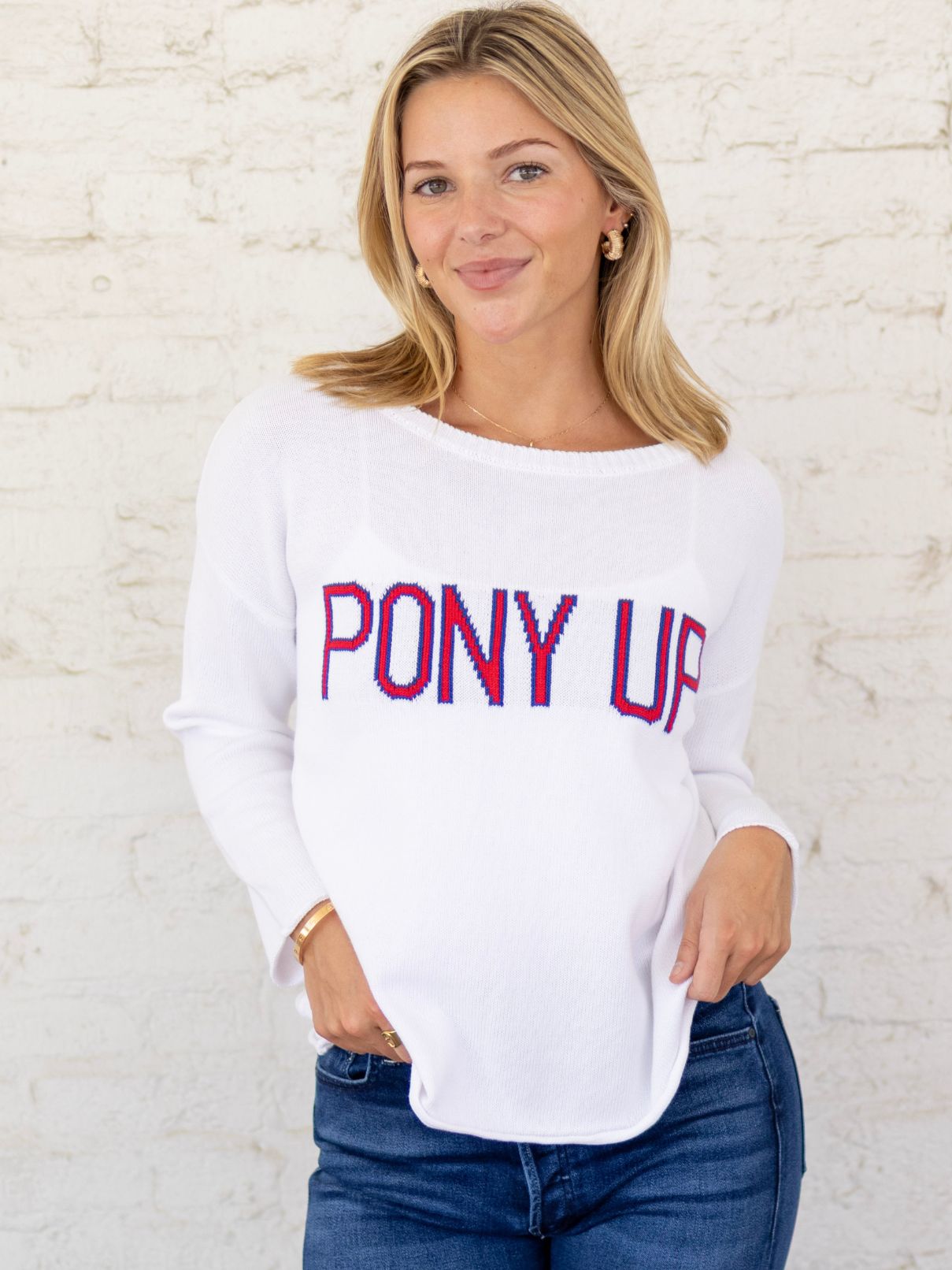 Pony Up Stripe Sweater in Red/Blue