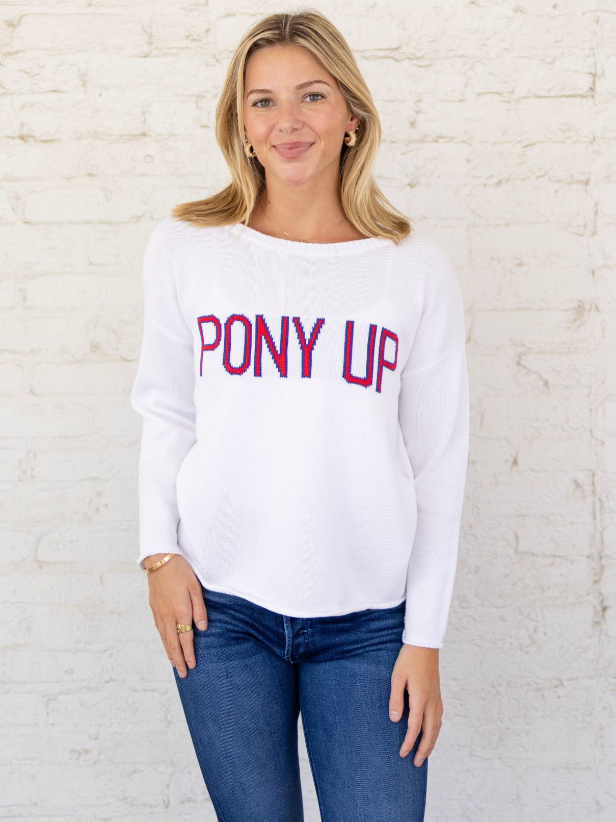 Pony Up Stripe Sweater in Red/Blue