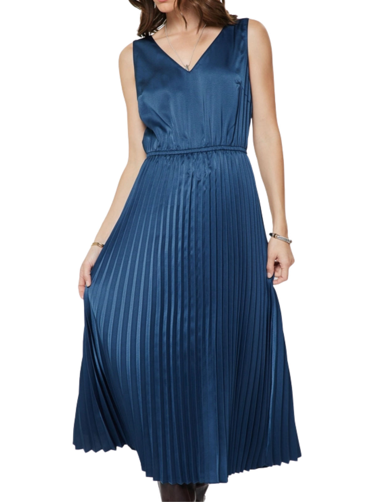 Pullover Sweater & Pleated Dress Set in Navy