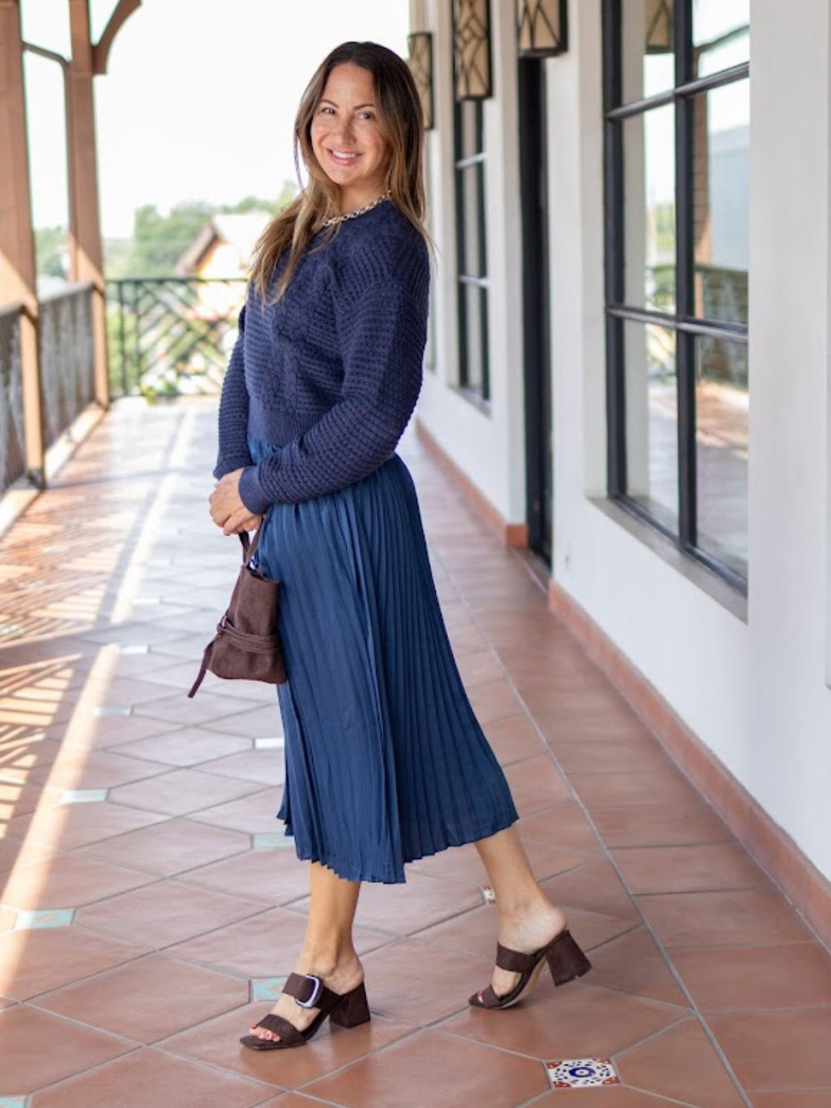 Pullover Sweater & Pleated Dress Set in Navy