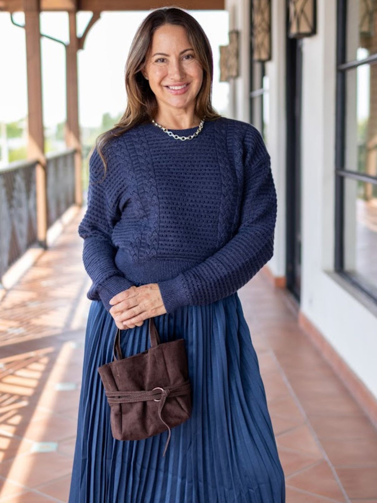 Pullover Sweater & Pleated Dress Set in Navy