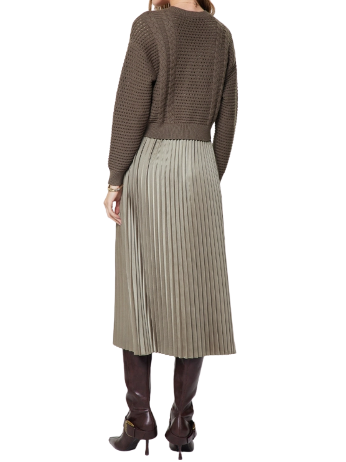 Pullover Sweater & Pleated Dress Set in Taupe Grey