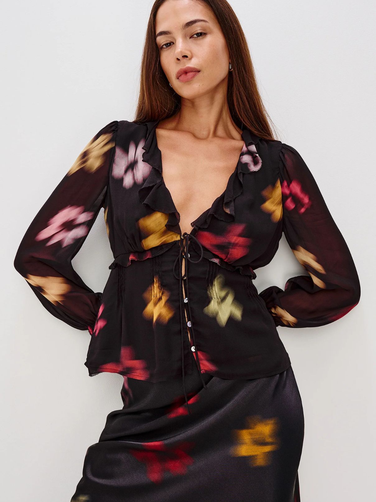 Rails Alixa Blouse in Onyx Blurred Floral